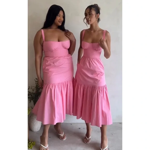 House of CB Elia Pink Romantic Midi Dress Size Small - Picture 11 of 12